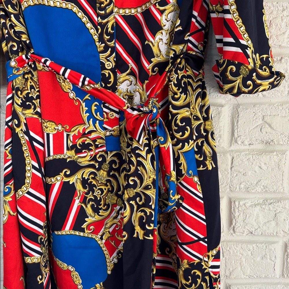 Tahari Abstract Belted Dress Size 16 - Picture 6 of 11